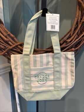 Trader Joe's Mini Striped Canvas Tote - Mint & Cream